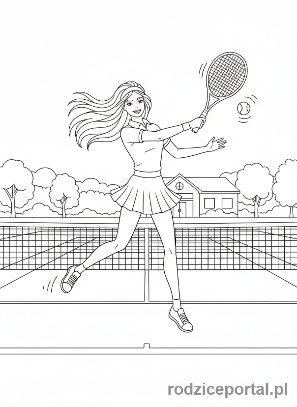 Kolorowanka Barbie - Barbie jako tenisistka na korcie.