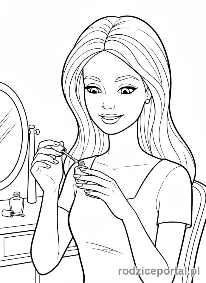 Kolorowanka Barbie - Barbie malująca paznokcie.