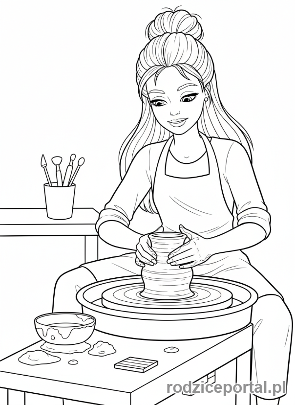 Kolorowanka Barbie - Barbie robiąca wazon z gliny.