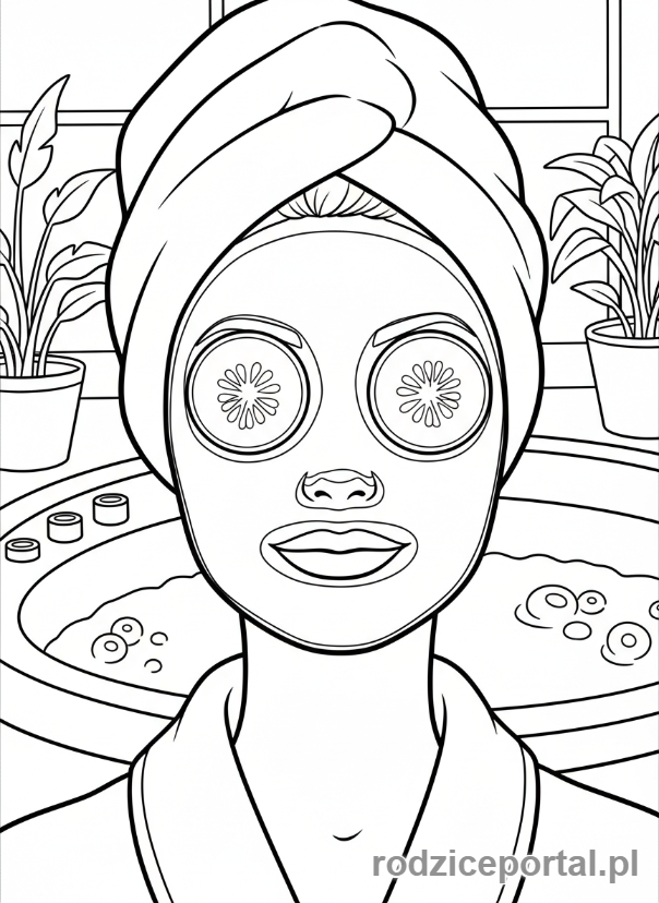 Kolorowanka Barbie - Barbie w SPA z maseczką na twarzy.