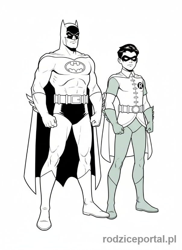 Kolorowanka Batman - Batman i Robin stojący razem