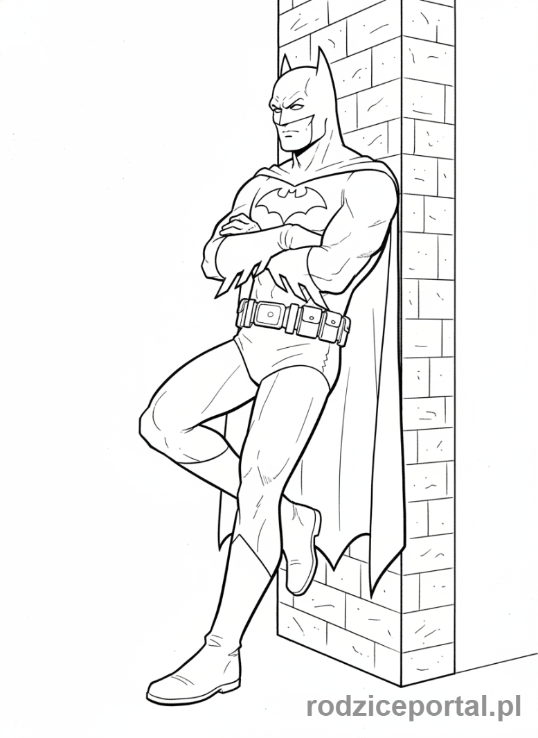 Kolorowanka Batman - Batman oparty o ścianę, zamyślony