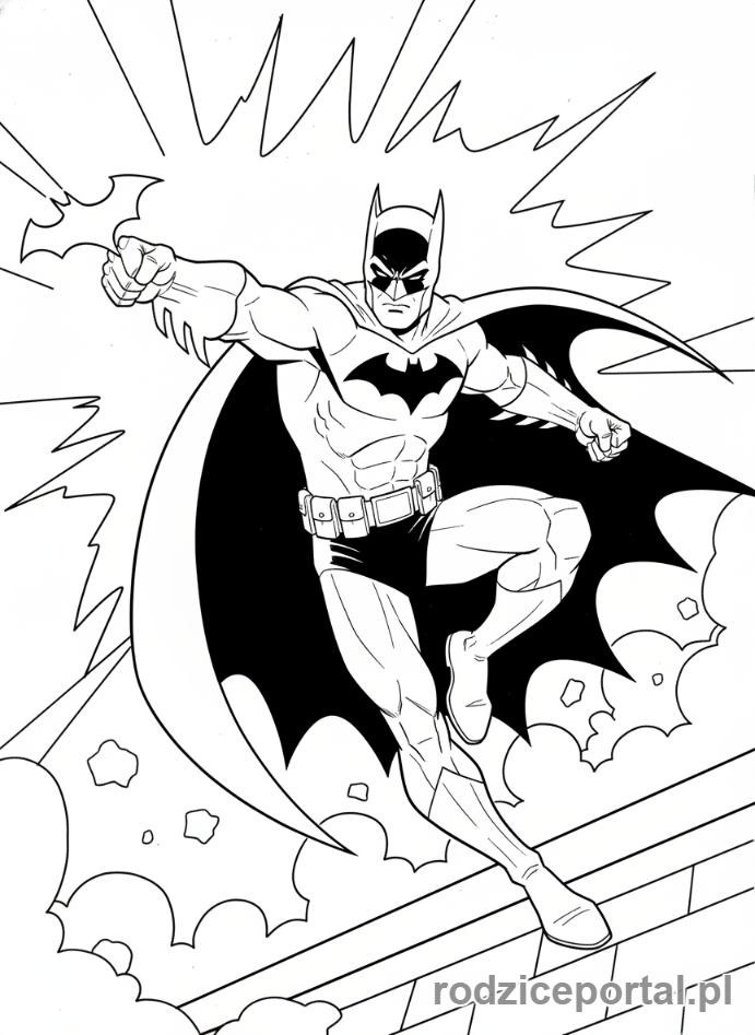 Kolorowanka Batman - Batman rzucający Batarang