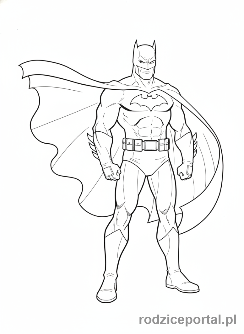 Kolorowanka Batman - Batman z peleryną rozpostartą na wietrze