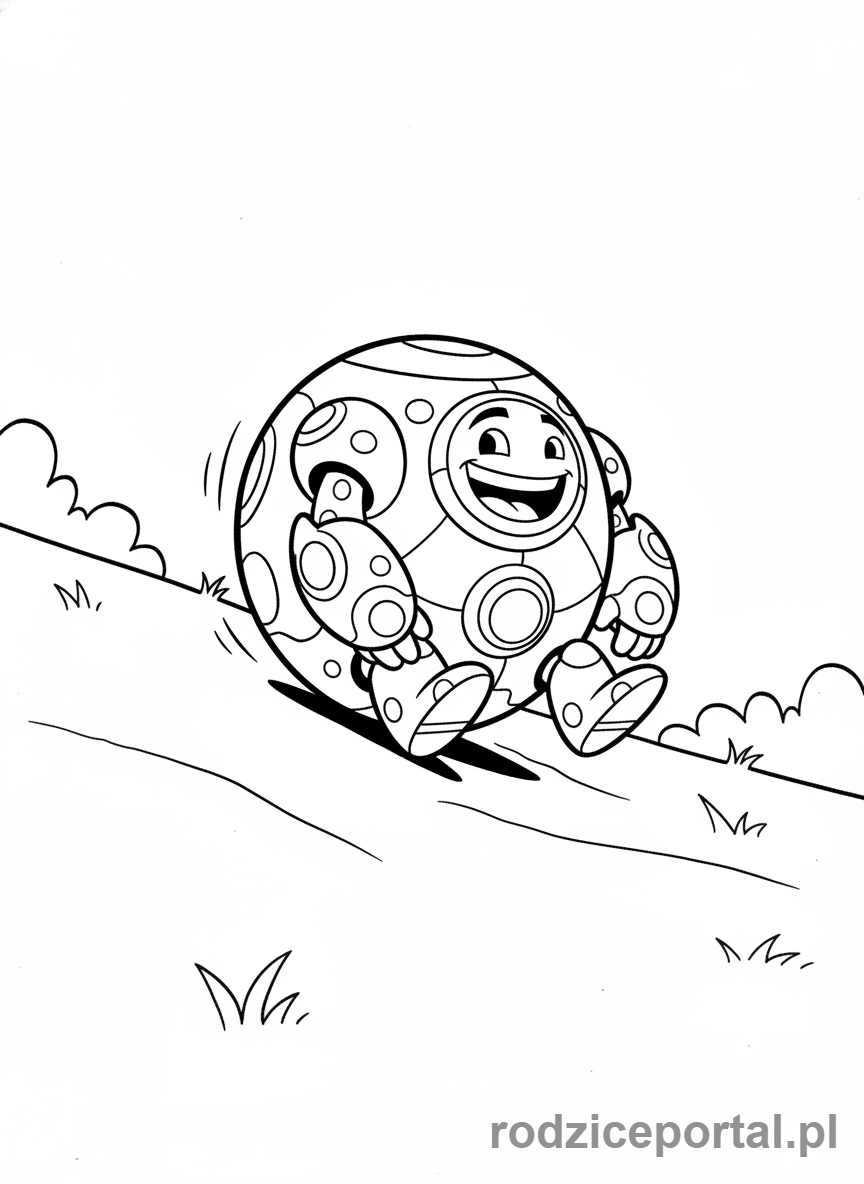 Kolorowanka Ben 10 - Ben jako Cannonbolt, staczający się z pagórka, radośnie.