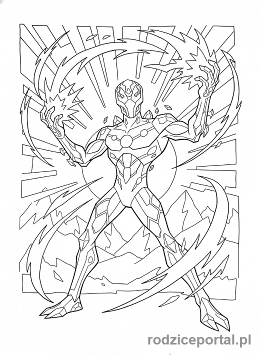 Kolorowanka Ben 10 - Ben jako Chromastone, absorbujący energię, świecący.