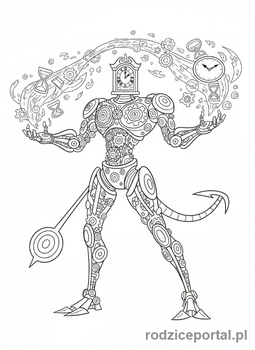 Kolorowanka Ben 10 - Ben jako Clockwork, kontrolujący czas, z przekładniami.