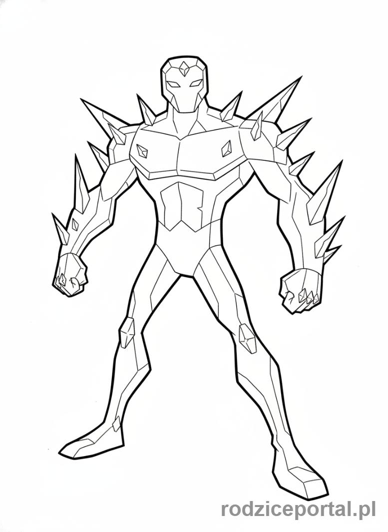 Kolorowanka Ben 10 - Ben jako Diamondhead, tworzący kryształowe kolce.