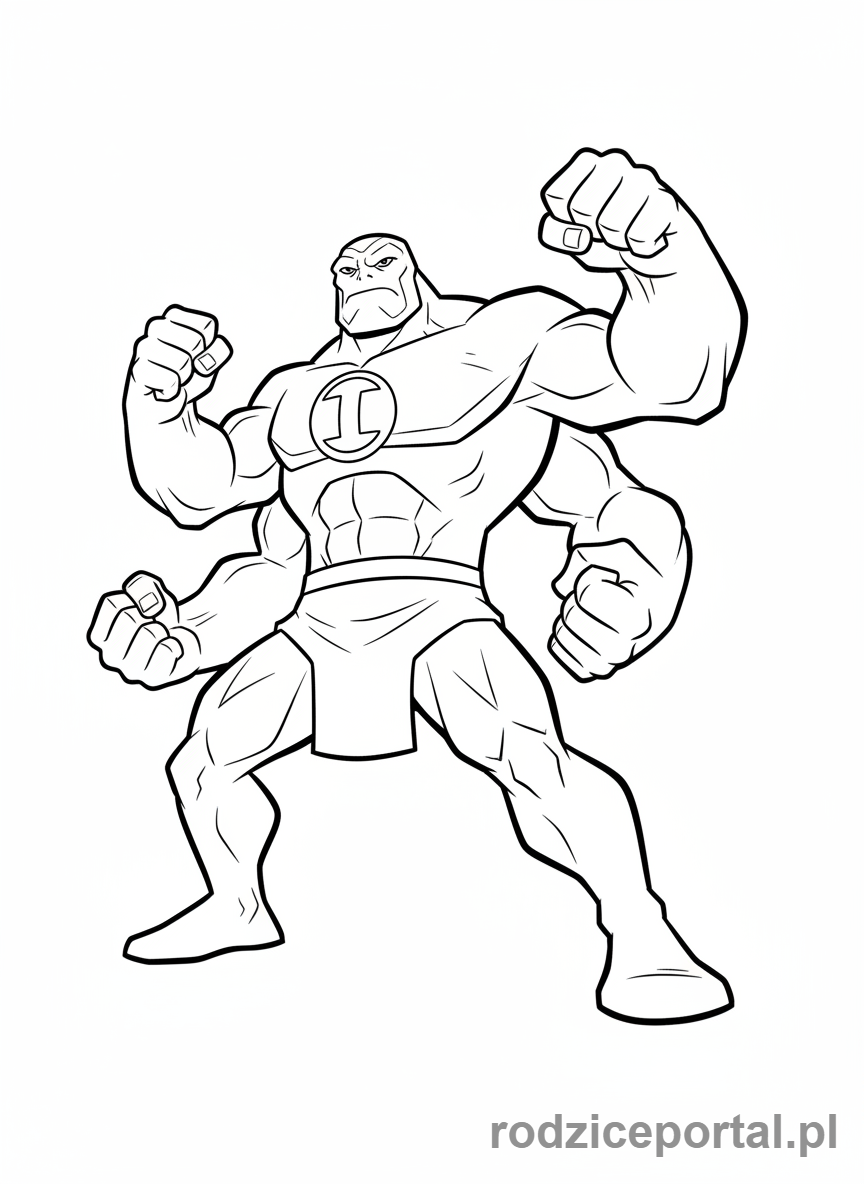 Kolorowanka Ben 10 - Ben jako Four Arms, potężny Obcy, w pozycji bojowej.