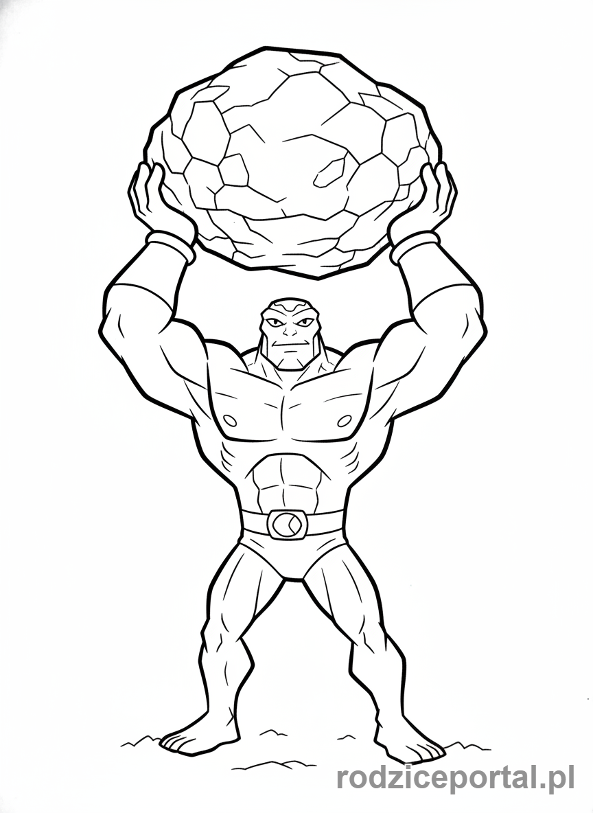 Kolorowanka Ben 10 - Ben jako Four Arms, unoszący duży kamień.