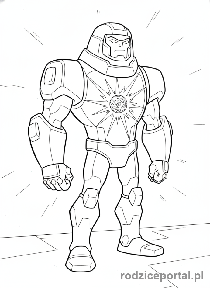 Kolorowanka Ben 10 - Ben jako NRG, zamknięty w zbroi, z emanującą energią.