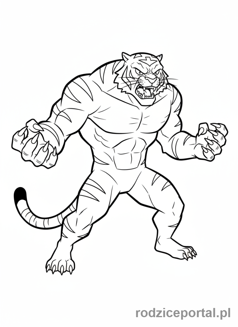 Kolorowanka Ben 10 - Ben jako Rath, wściekły Obcy, z wysuniętymi pazurami.