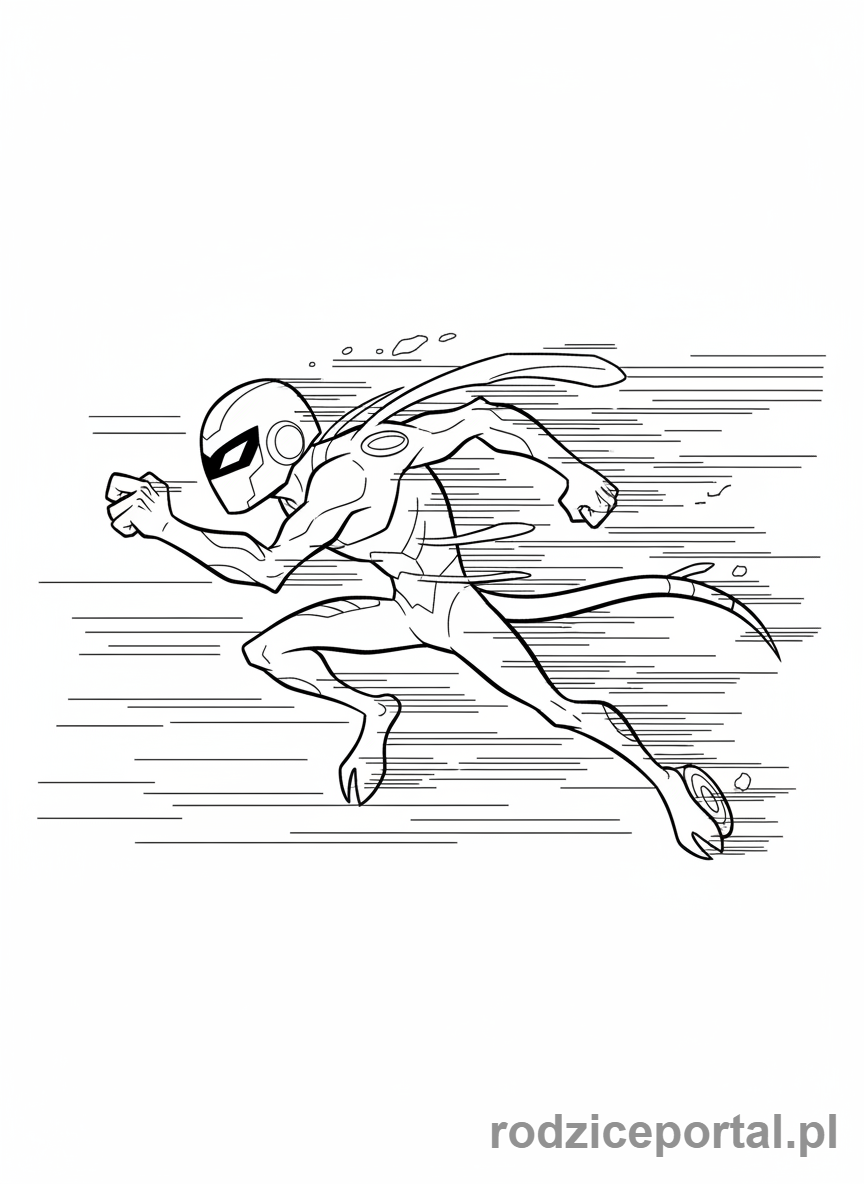 Kolorowanka Ben 10 - Ben jako Szybcior biegnący z ogromną prędkością