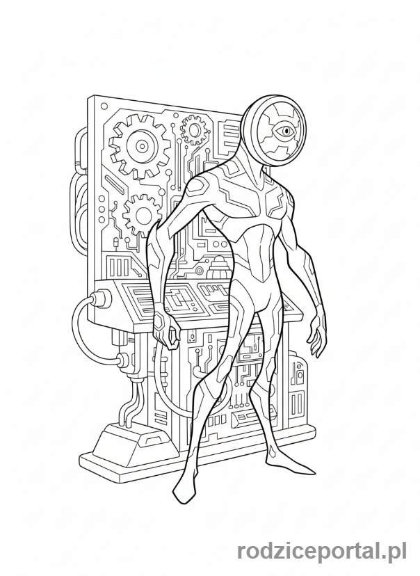 Kolorowanka Ben 10 - Ben jako Upgrade, łączący się z maszyną.