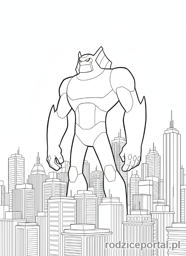 Kolorowanka Ben 10 - Ben jako Way Big, gigantyczny Obcy, w centrum miasta.