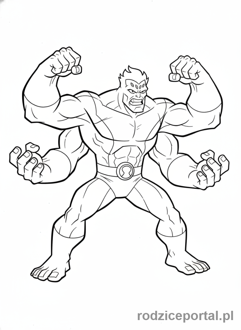 Kolorowanka Ben 10 - Czteroręki Ben walczący z wrogiem