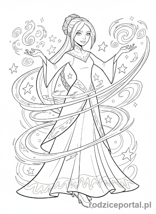 Kolorowanka Ben 10 - Gwen (nastolatka) używająca magii, elegancka poza.