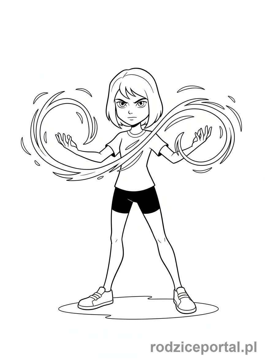 Kolorowanka Ben 10 - Gwen Tennyson rzucająca zaklęcie many, skupiona.