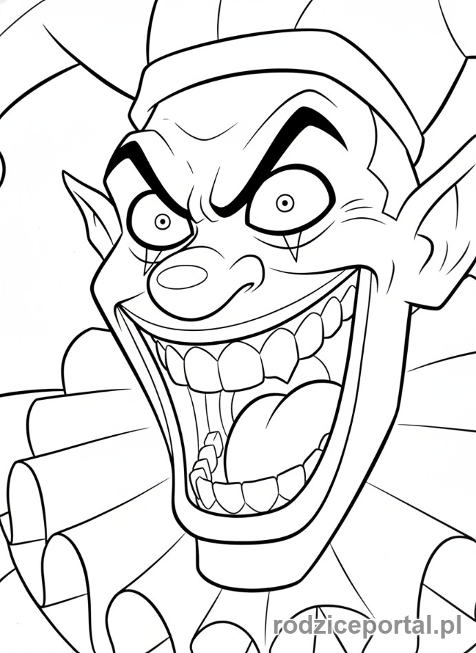 Kolorowanka Ben 10 - Zombozo, złowrogi klaun, śmiejący się maniacznie.