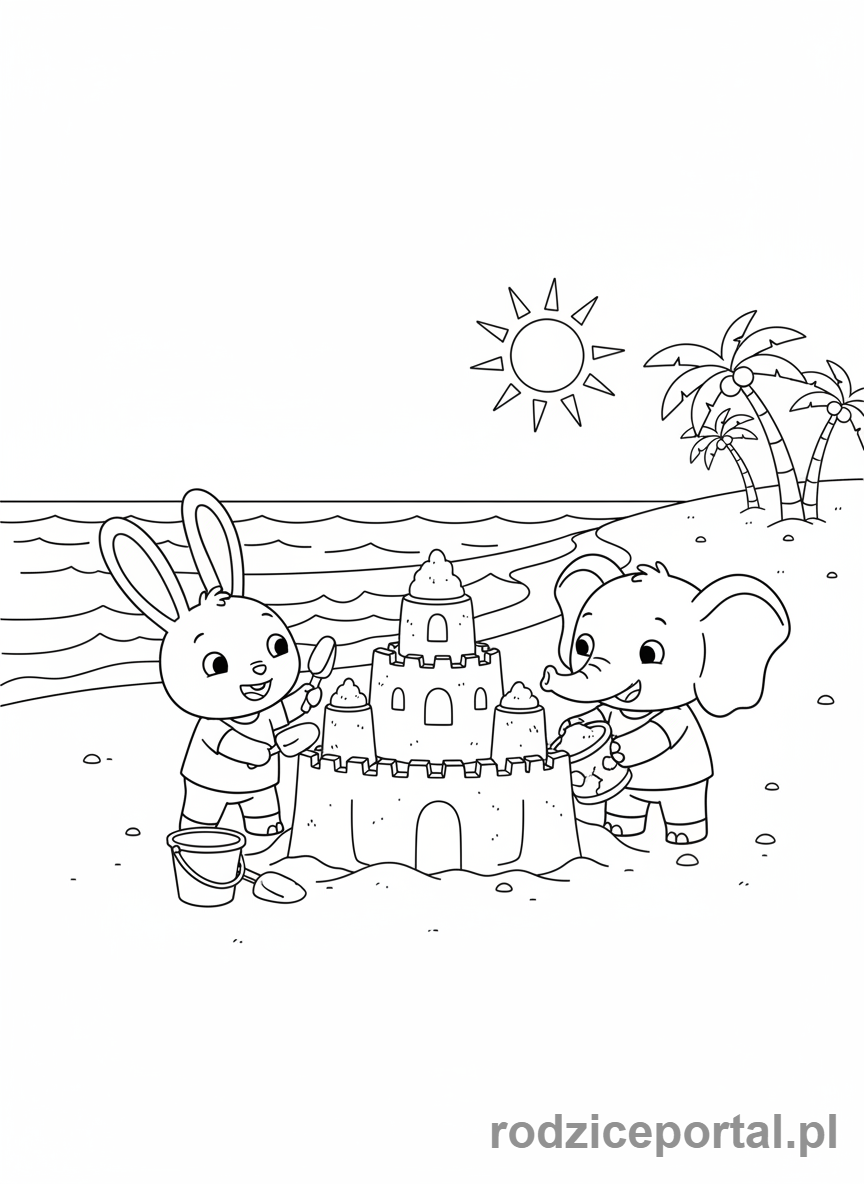 Kolorowanka Bing - Bing i Sula budują wieżę z piasku
