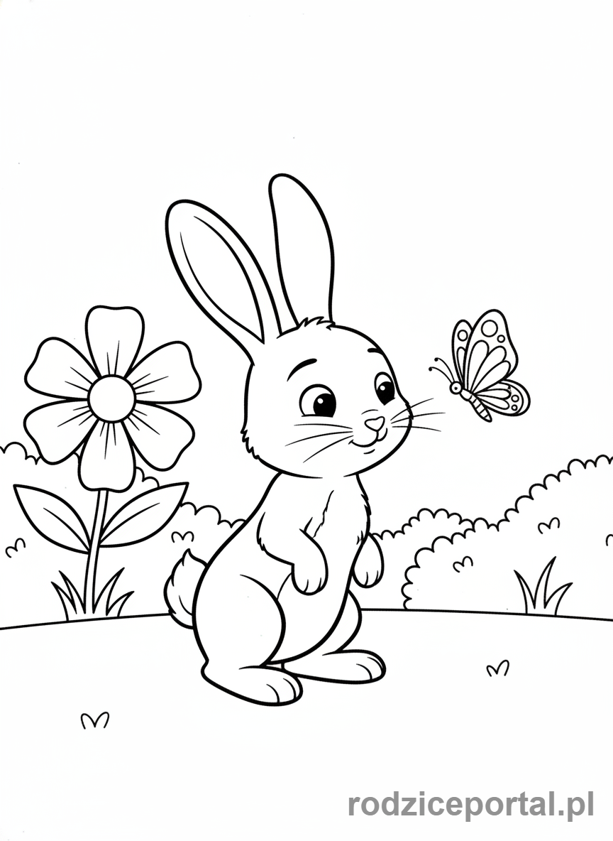 Kolorowanka Bing - Bing patrzy na motyla