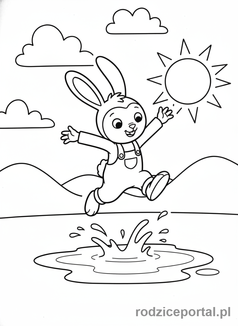 Kolorowanka Bing - Bing skaczący przez kałużę