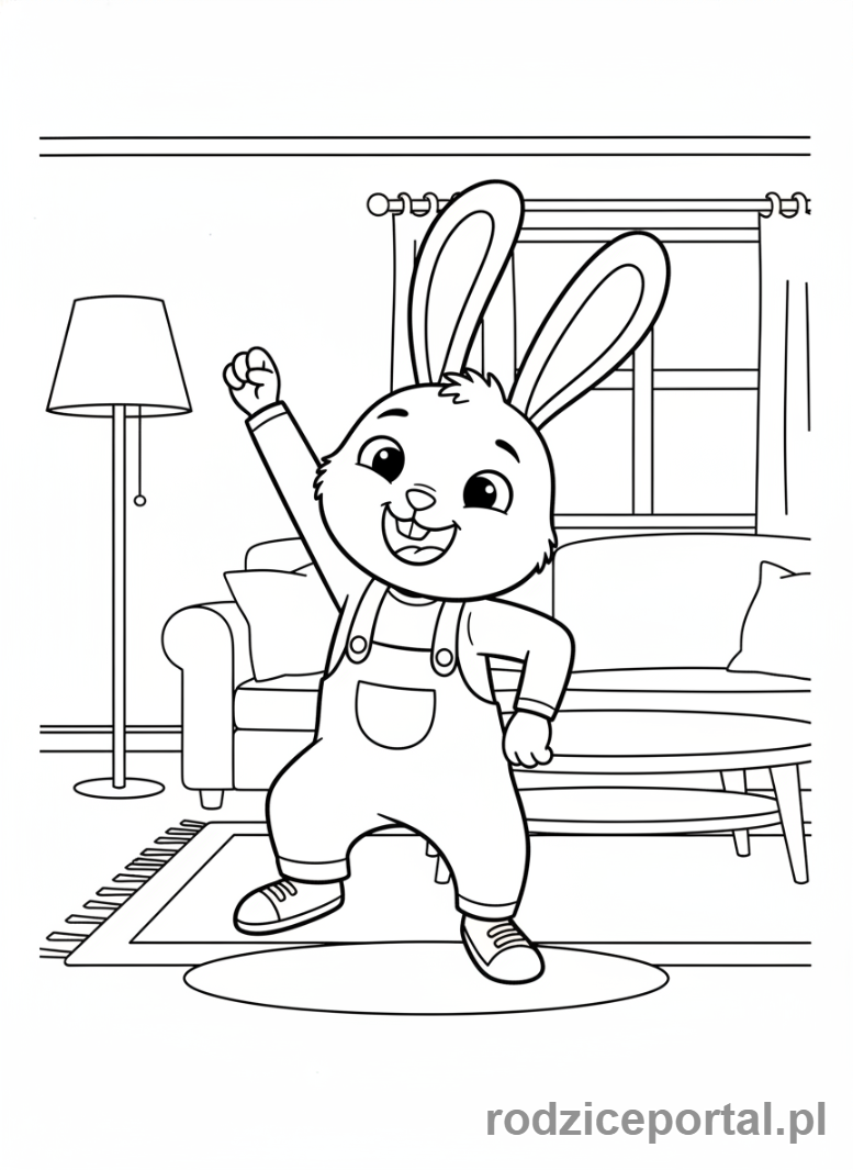 Kolorowanka Bing - Bing tańczy w salonie