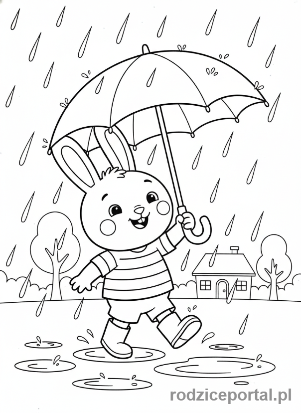Kolorowanka Bing - Bing w deszczu z parasolką