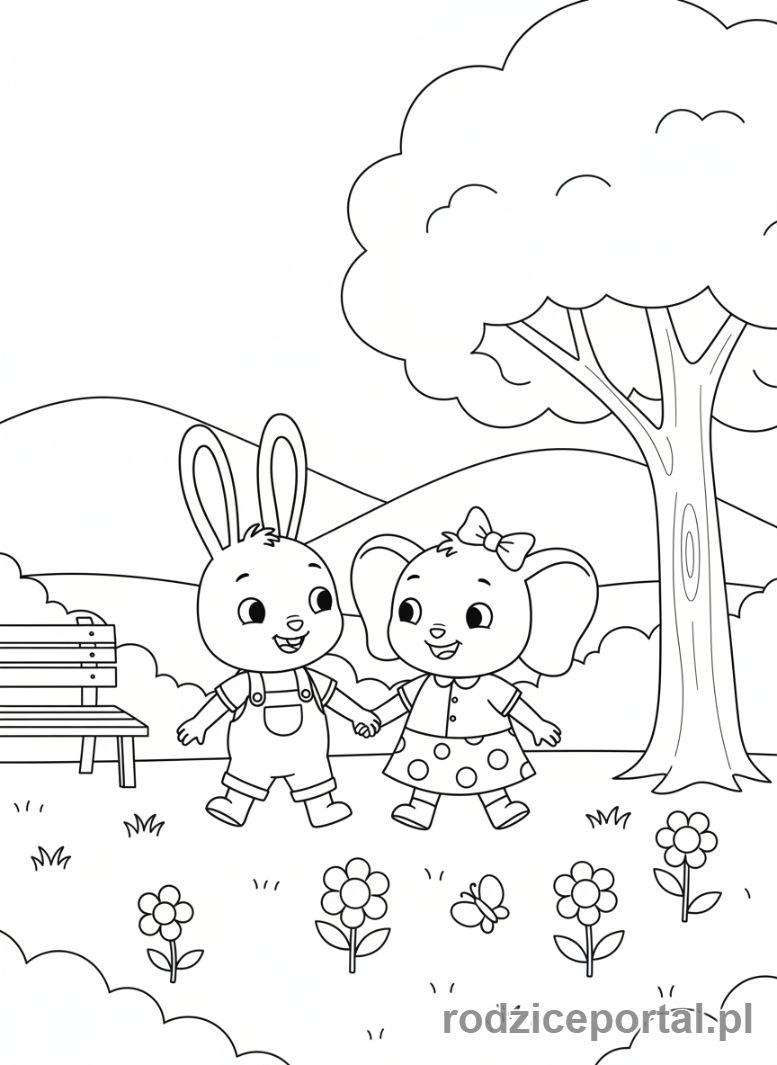 Kolorowanka Bing - Bing z Sulą idący do parku