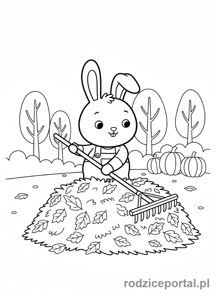 Kolorowanka Bing - Bing zbiera liście jesienią