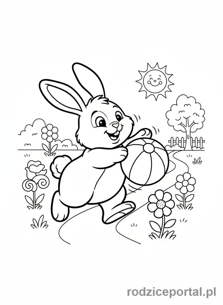 Kolorowanka Bing - Coco bawi się w ogrodzie