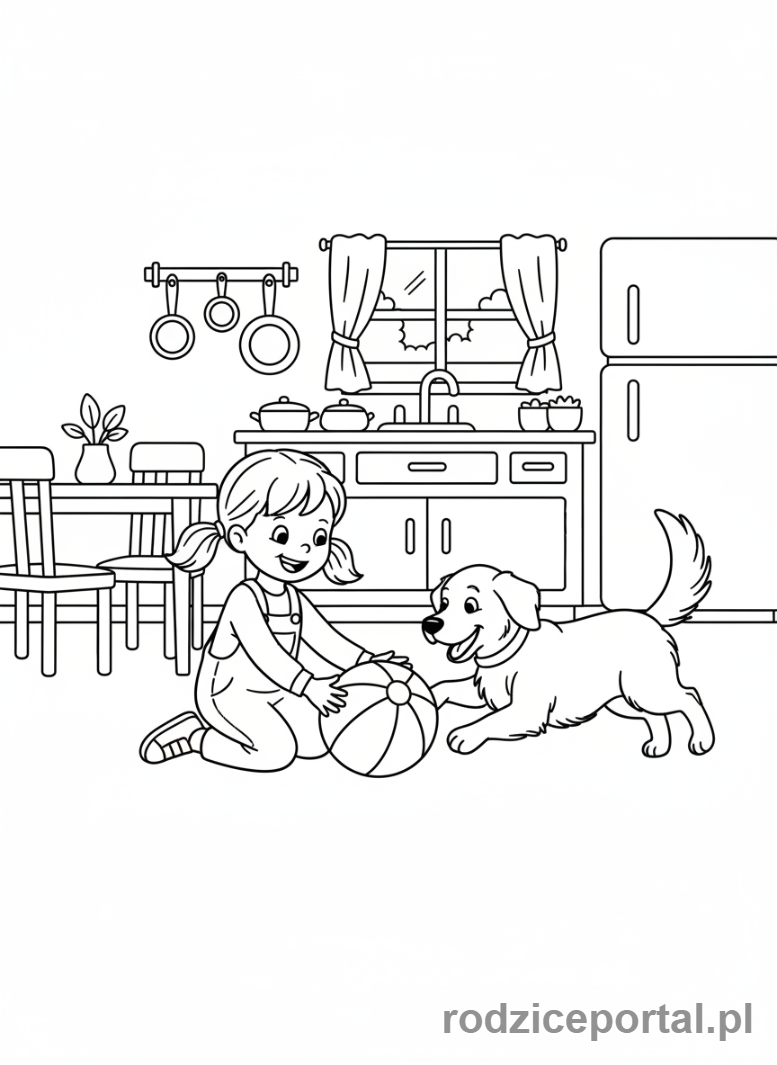 Kolorowanka Bing - Coco bawi się z Charliem w kuchni