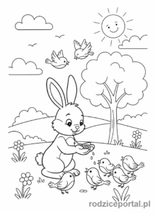 Kolorowanka Bing - Coco karmi ptaki