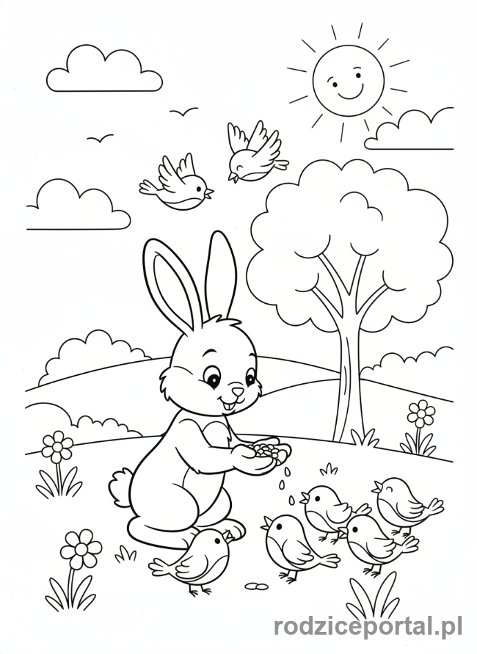 Kolorowanka Bing - Coco karmi ptaki