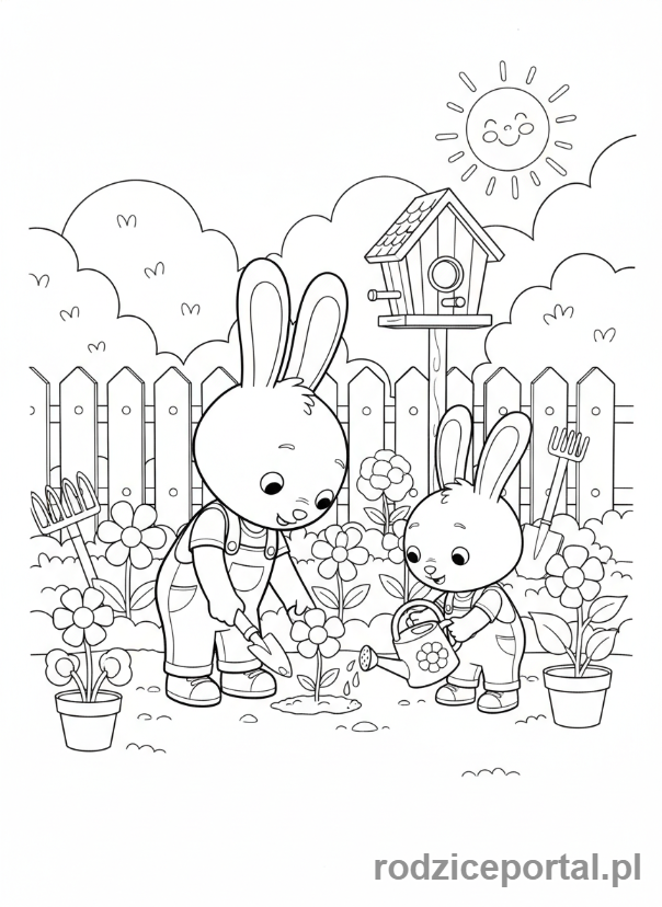 Kolorowanka Bing - Flop i Bing sadzą kwiaty