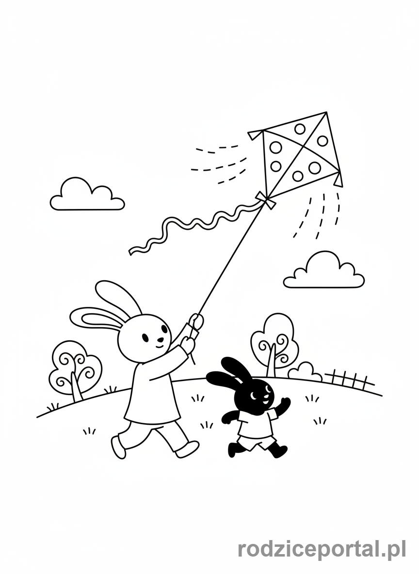 Kolorowanka Bing - Flop puszcza latawiec z Bingiem