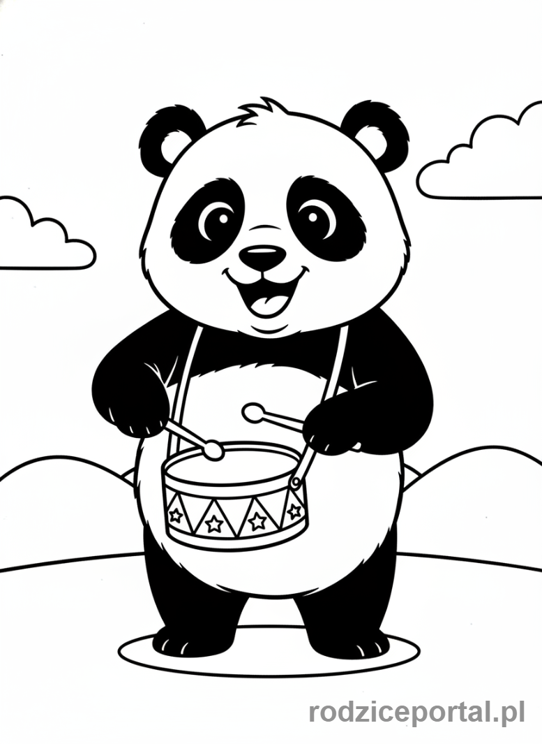 Kolorowanka Bing - Pando gra na bębenku