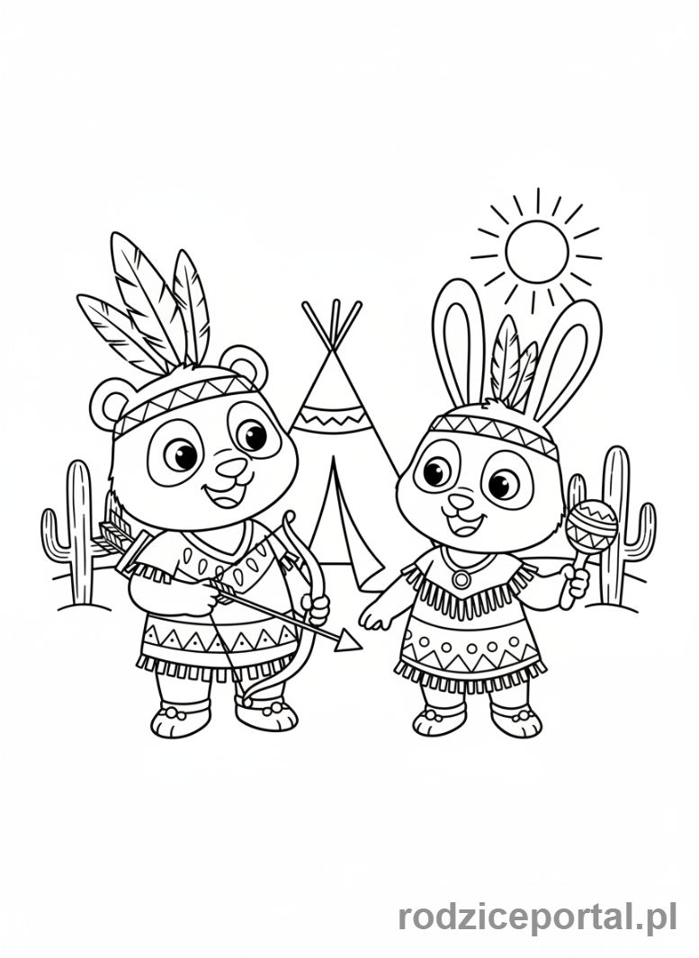 Kolorowanka Bing - Pando i Bing bawią się w Indian