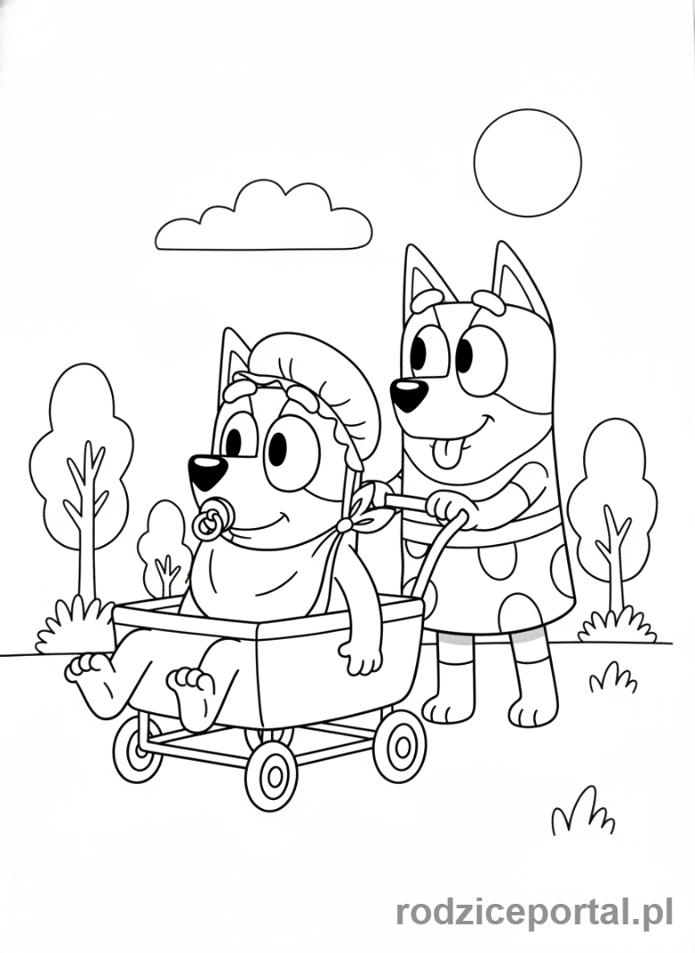Kolorowanka Bluey - Bandit bawiący się w 'Tatuś Dziecko'