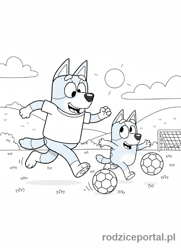 Kolorowanka Bluey - Bandit grający w piłkę z Bluey