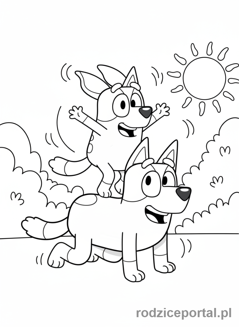 Kolorowanka Bluey - Bandit i Bluey bawiący się.