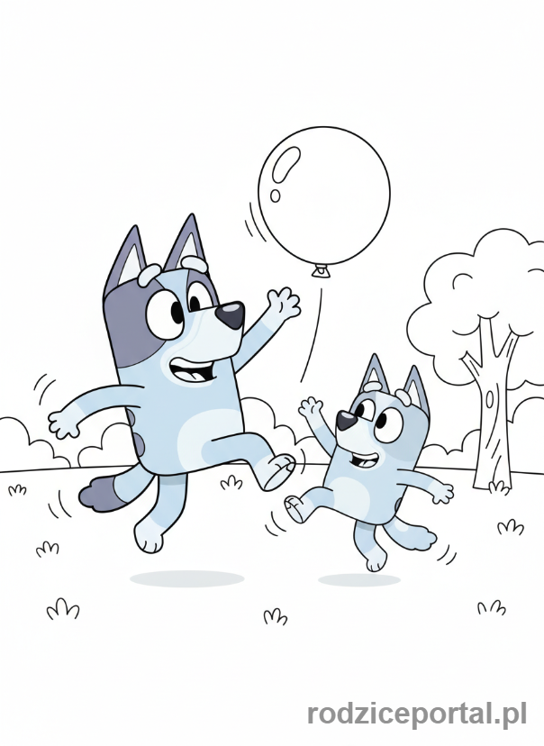 Kolorowanka Bluey - Bandit i Bluey grający w 'Keepy Uppy'