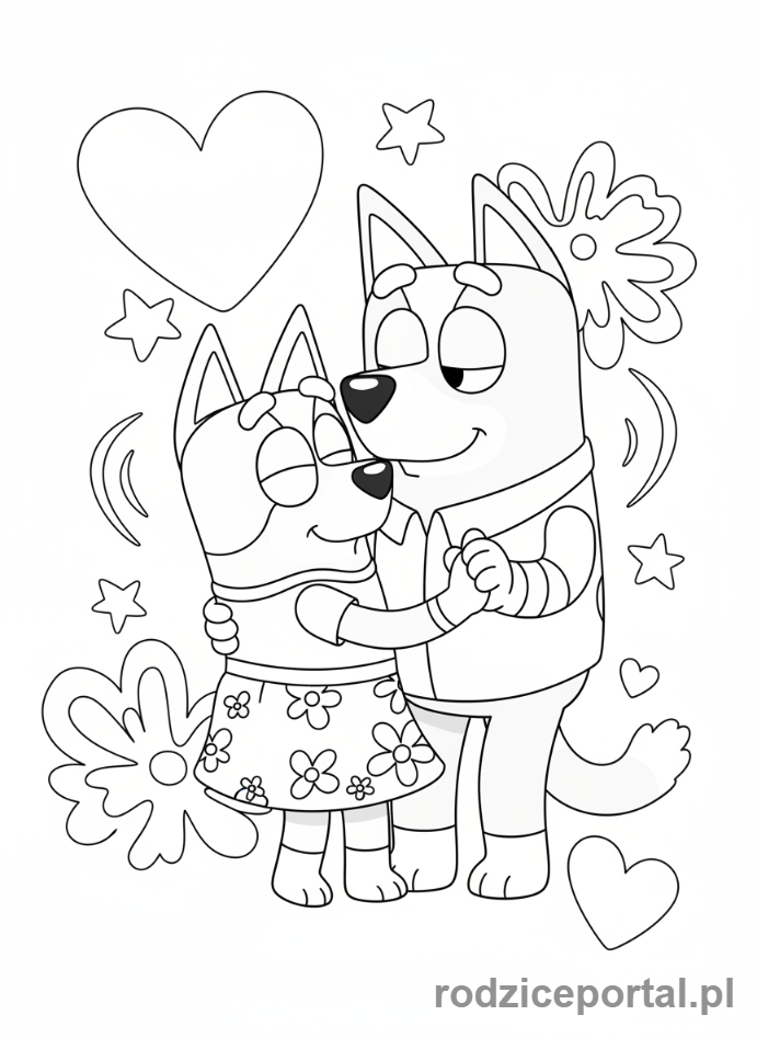 Kolorowanka Bluey - Bandit i Chilli tańczący