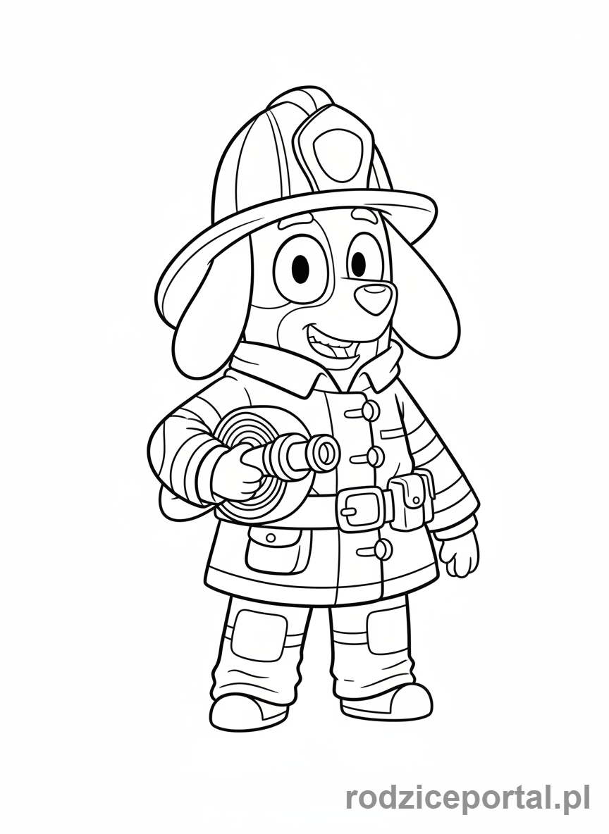 Kolorowanka Bluey - Bingo jako strażaczka