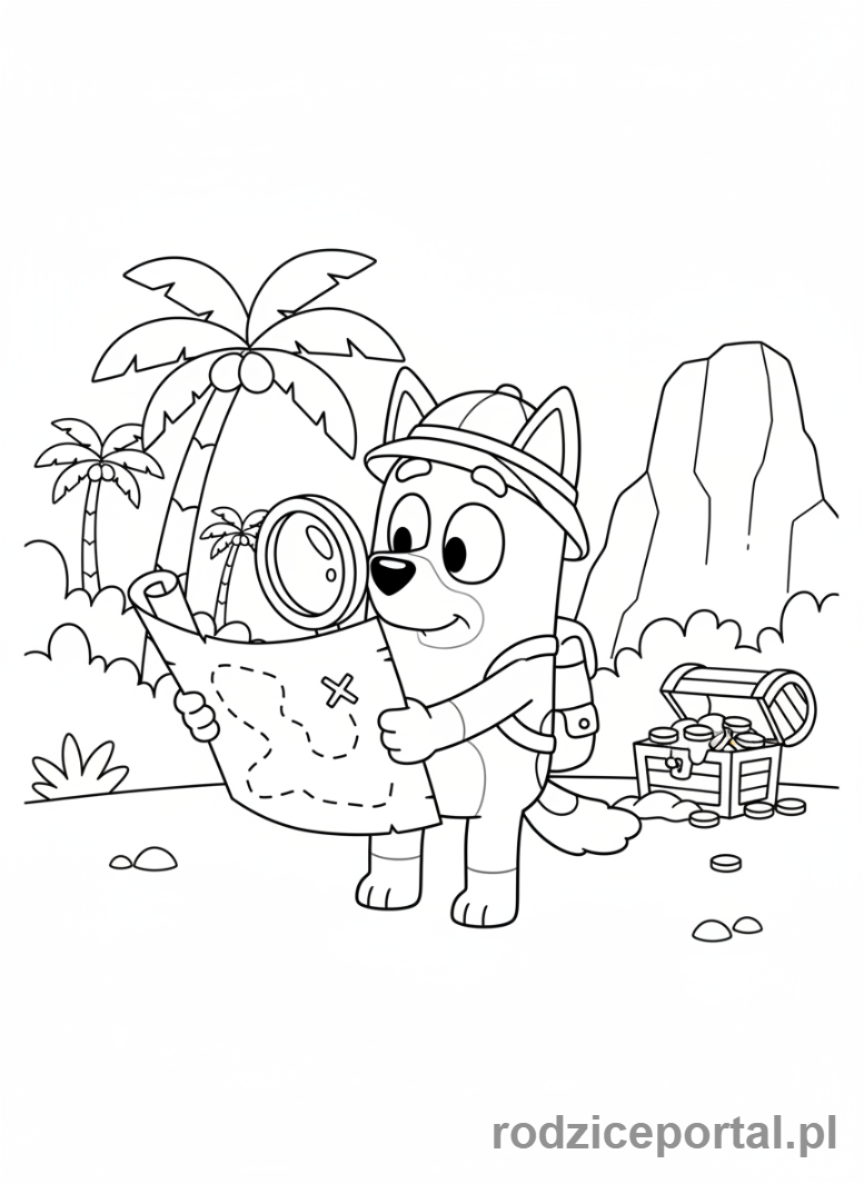 Kolorowanka Bluey - Bingo szukająca skarbu