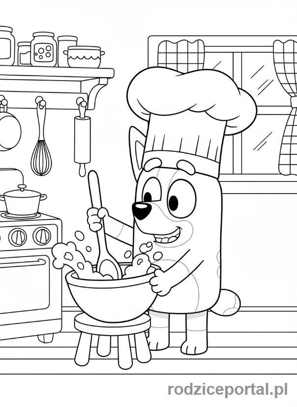 Kolorowanka Bluey - Bingo udająca kucharkę