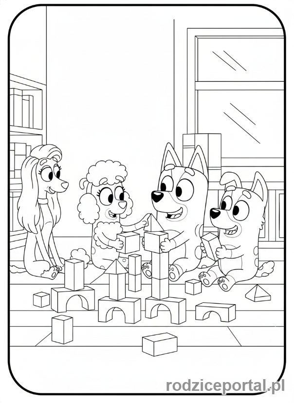 Kolorowanka Bluey - Bingo z przyjaciółmi w przedszkolu
