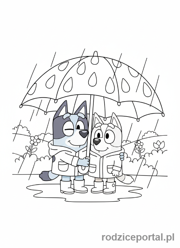 Kolorowanka Bluey - Bluey i Bingo pod parasolem