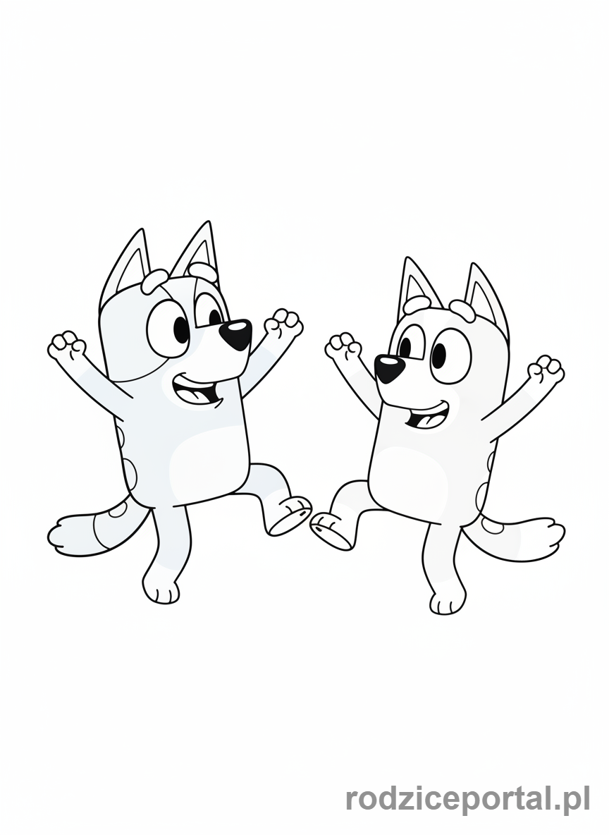 Kolorowanka Bluey - Bluey i Bingo tańczące razem.