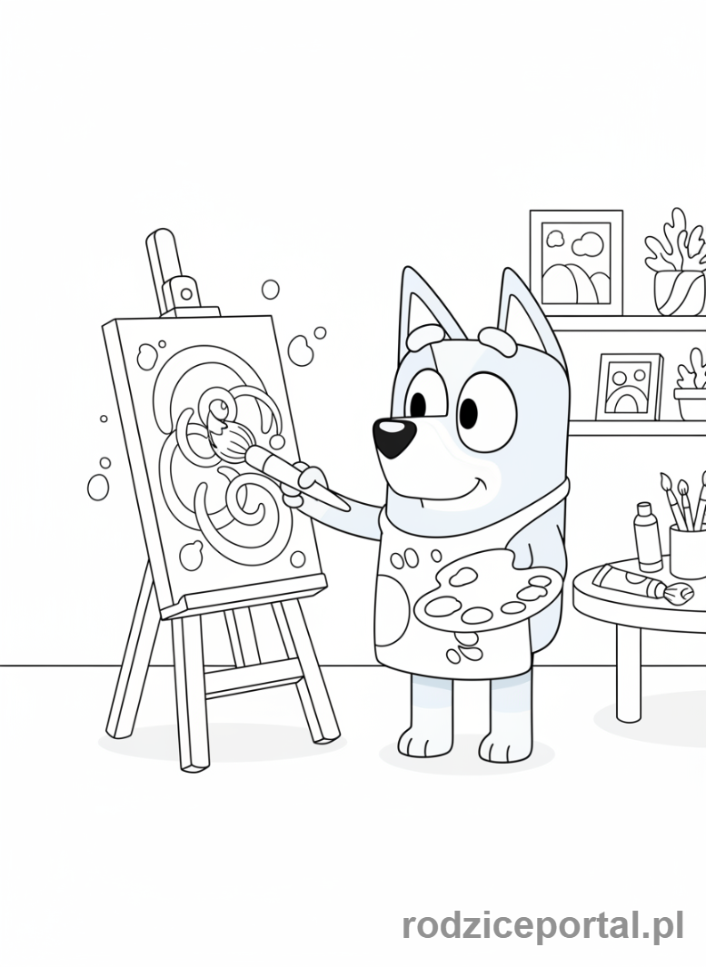 Kolorowanka Bluey - Bluey malująca farbami